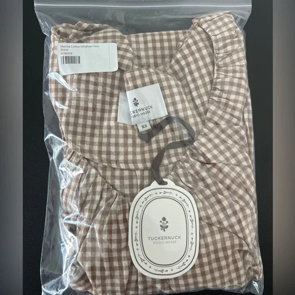 Tuckernuck X Studio McGee Mocha Cotton Finn Gingham Dress NWT size XS - Picture 6 of 6